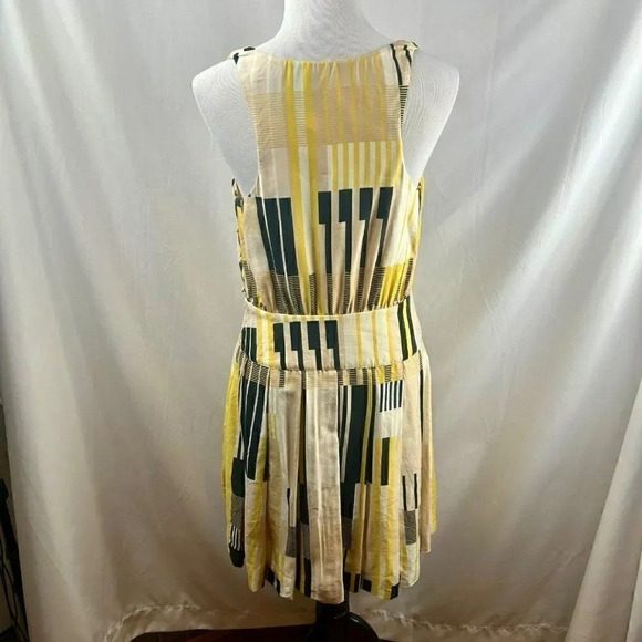 Maeve Anthropologie Dress Silk Blend A Line Sleeveless Geometric Yellow Black - Picture 7 of 9